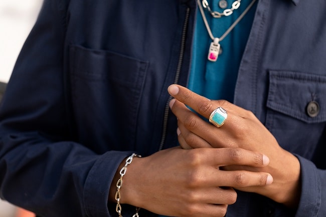 Men’s Turquoise Knight Ring in Sterling Silver