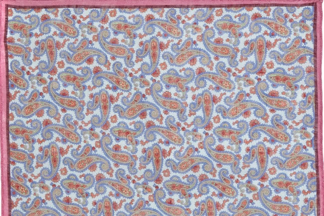 Adda, Paisley print Linen Pocket Square 